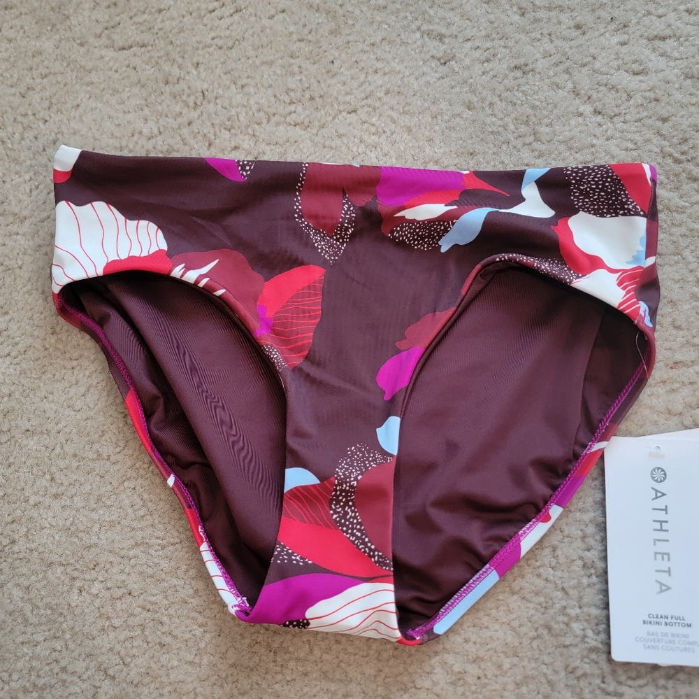Athleta High Waist Bikini Bottom Hero Bloom Decadent Chocolate Medium